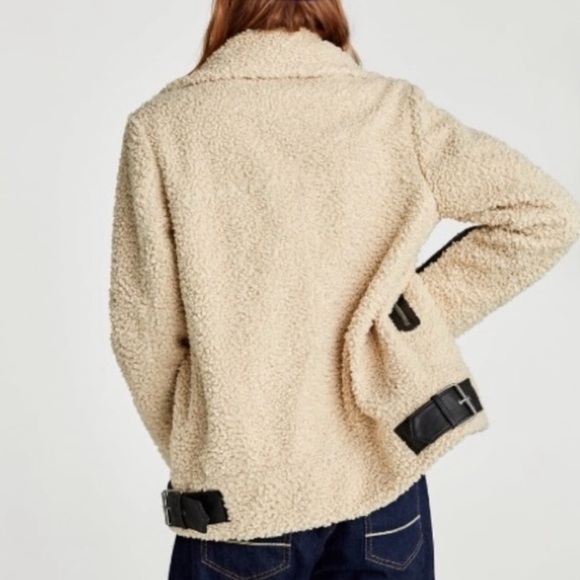 ZARA | Woman | Teddy Faux Shearling Moto Biker Jacket | Size M 🍁🍂 🏍️ - Picture 5 of 16
